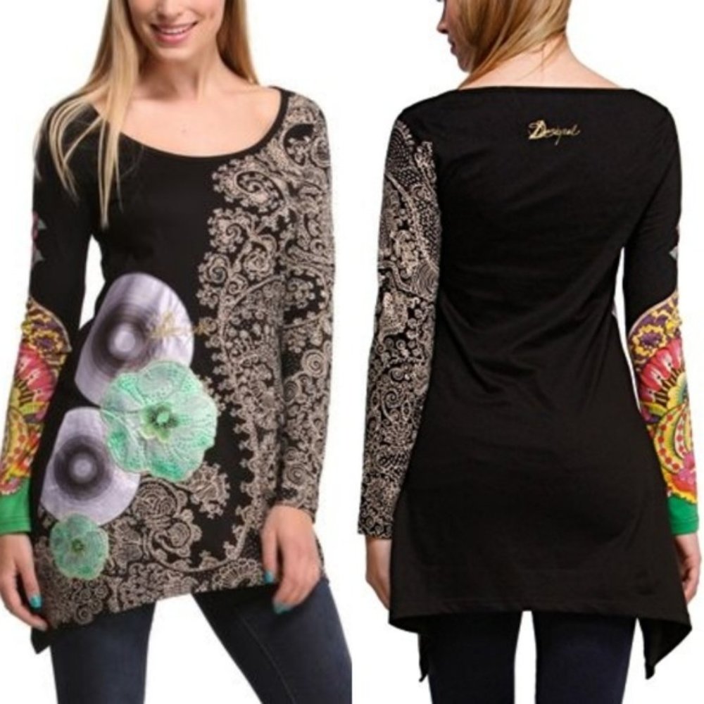 Desigual Milton long floral tunic cotton M-L new